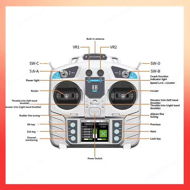 

ABNR MC8B MINI 2.4G 8Ch RC Transmitter With MC8RE-V2 Receiver Radio System For RC Airplane Aircraft Boat Car And More Left Hand