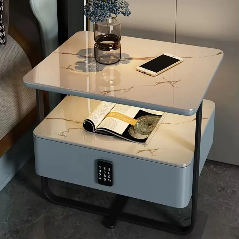 Smart Bedside Cabinet Wireless Charging Night Table with Safe Box and Ambient Light for Bedroom Set.