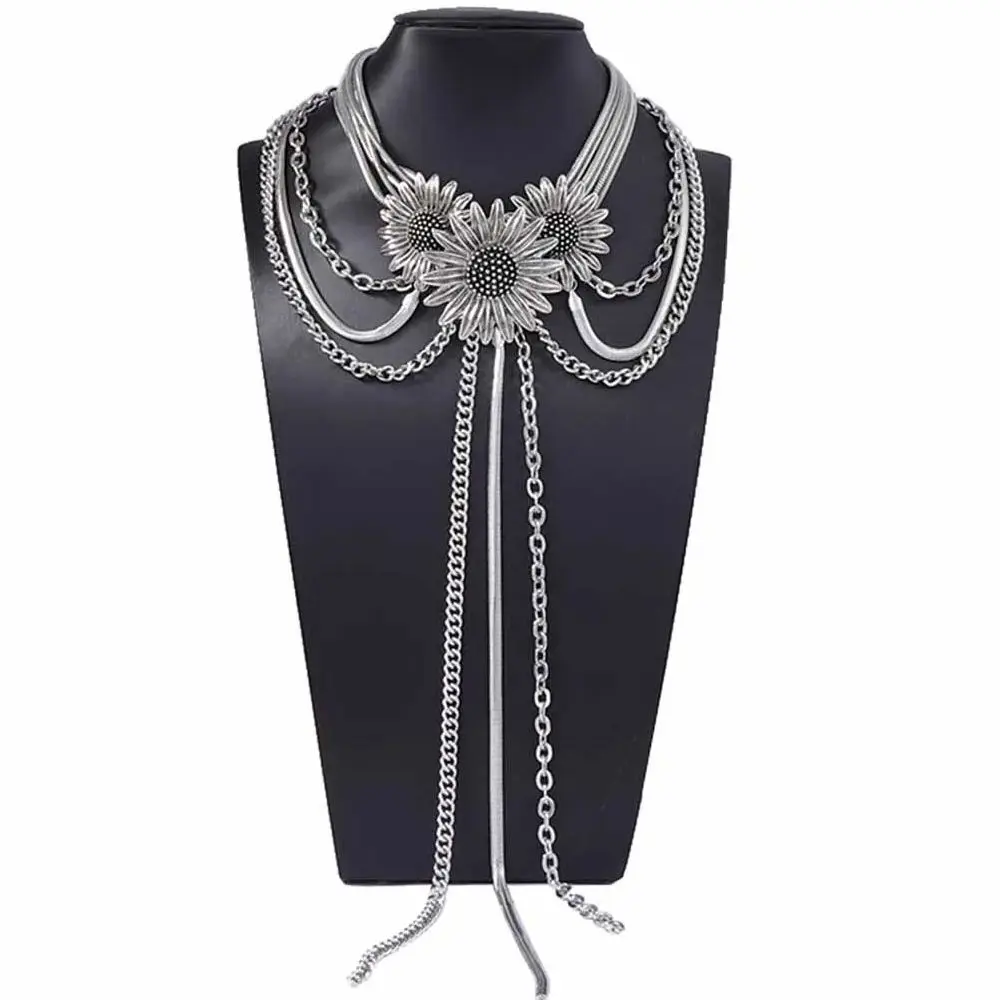 

ZAA Multi-layer Metal Chains Daisy Flowers Pendant Necklaces for Women Tassels Chain Statement Jewelry Neck Accessories
