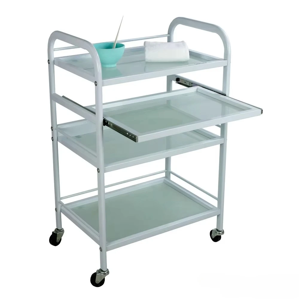 Facial Beauty Trolley Solid Metal With 3 Mat Glass Shelves