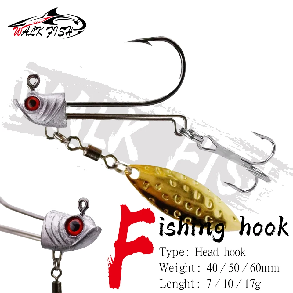 WALK FISH 7g/10g/17g Kopfhaken-Spinner Einzelner Dreifachhaken Jig-Köder Teslon-Rotation Angelzubehör für Wolfsbarsch und Forelle
