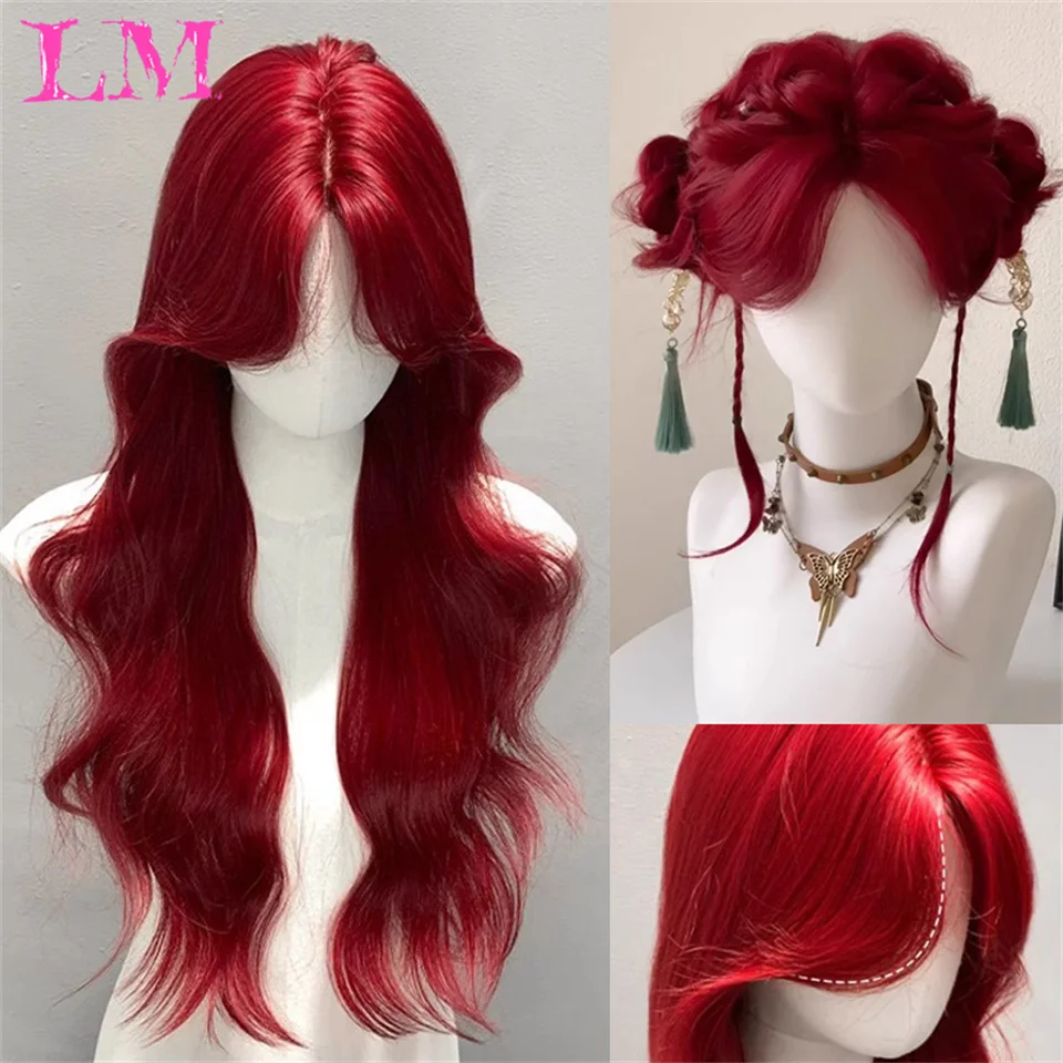 LM Synthetic probeauty Mermaid Wig Long Red Curly Body Wave Wig Halloween Cosplay Costume Wig for Women Fashion Wig for for Dail