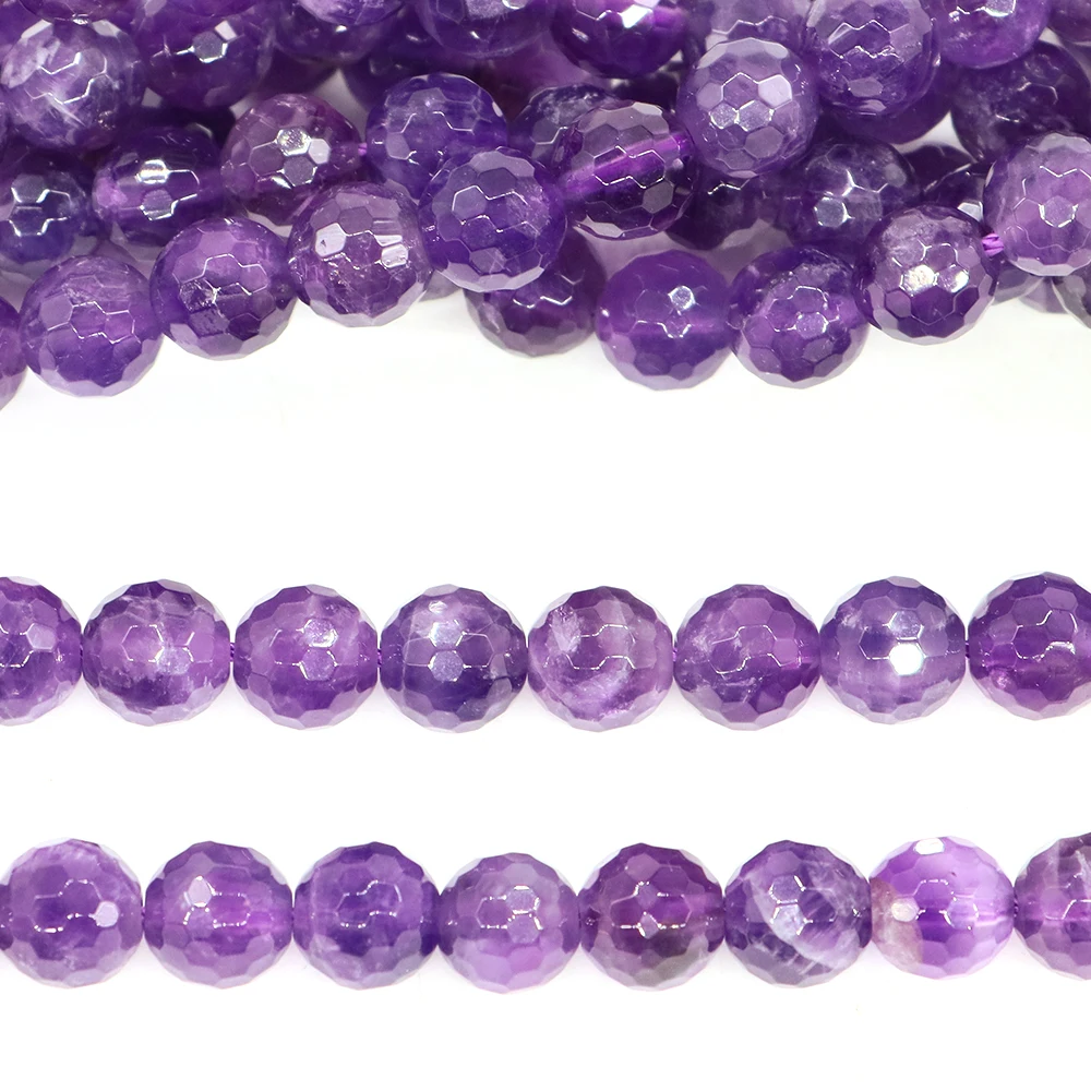 6/8/10mm Natural Faceted Stone Amethyst Reiki Healing Crystal Round Loose Spacer Gemstone Accessories for Jewelry Making Gifts