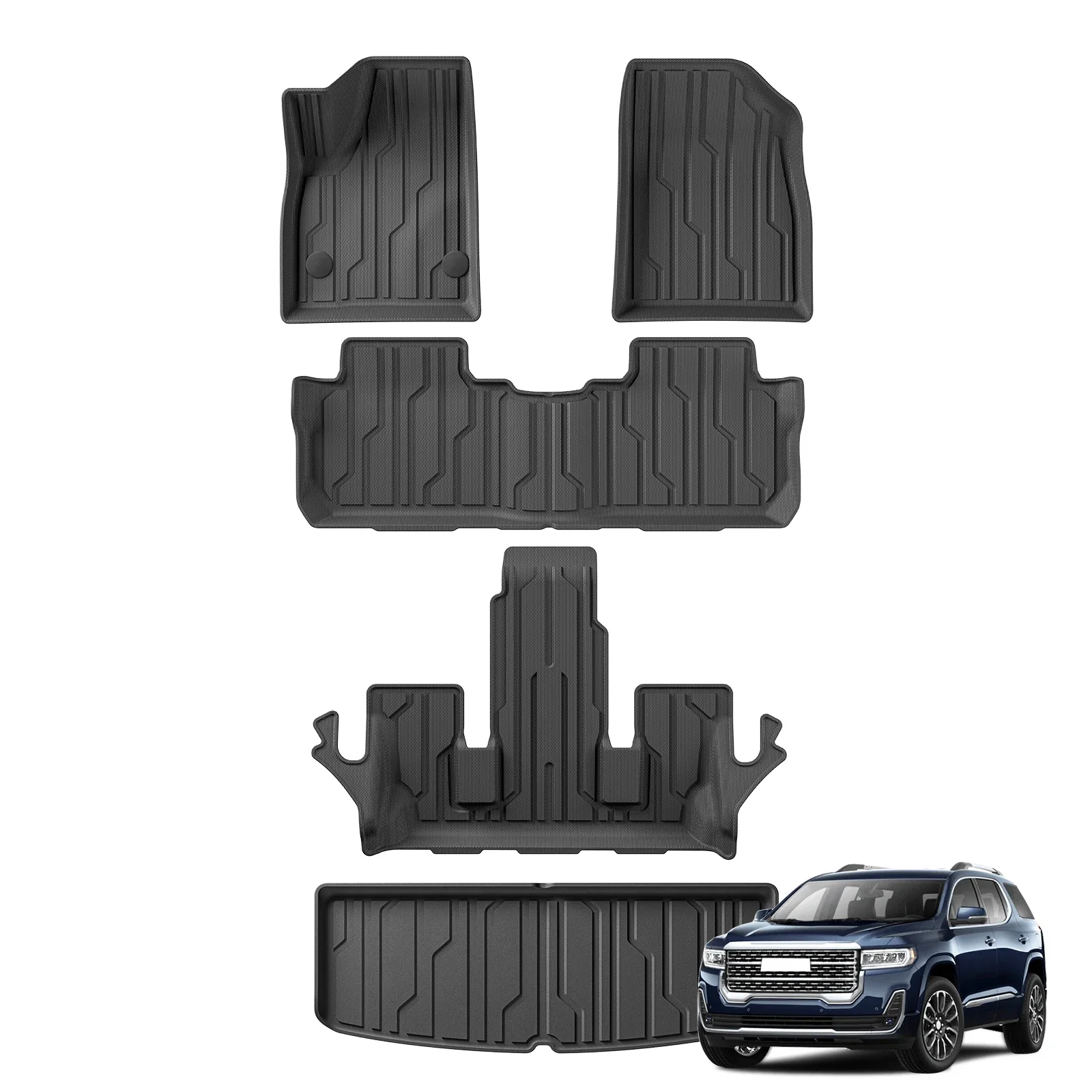 für GMC Acadia 6-Sitzer 2017-2023 TPE Fußmatten Kofferraummatte Bodenmatte Schutzmatte Schwarz – Detail 1