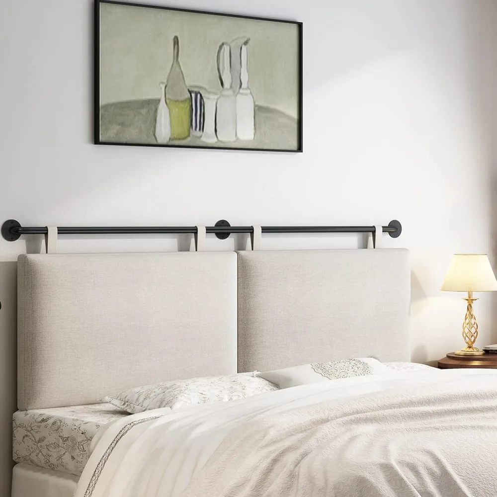 Headboard with USB Charging Station Wall Mounted Headboard with Linen Upholstery and Button Tufted Hanging Headboard for Bedroom