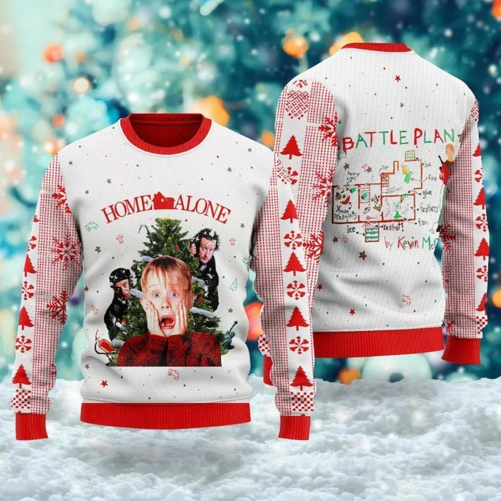 Happy New Year Home Alone Autumn and Winter Ugly Christmas Sweater Cartoon Anime Women Men Pullover Tops Hoodie Sweatshirt