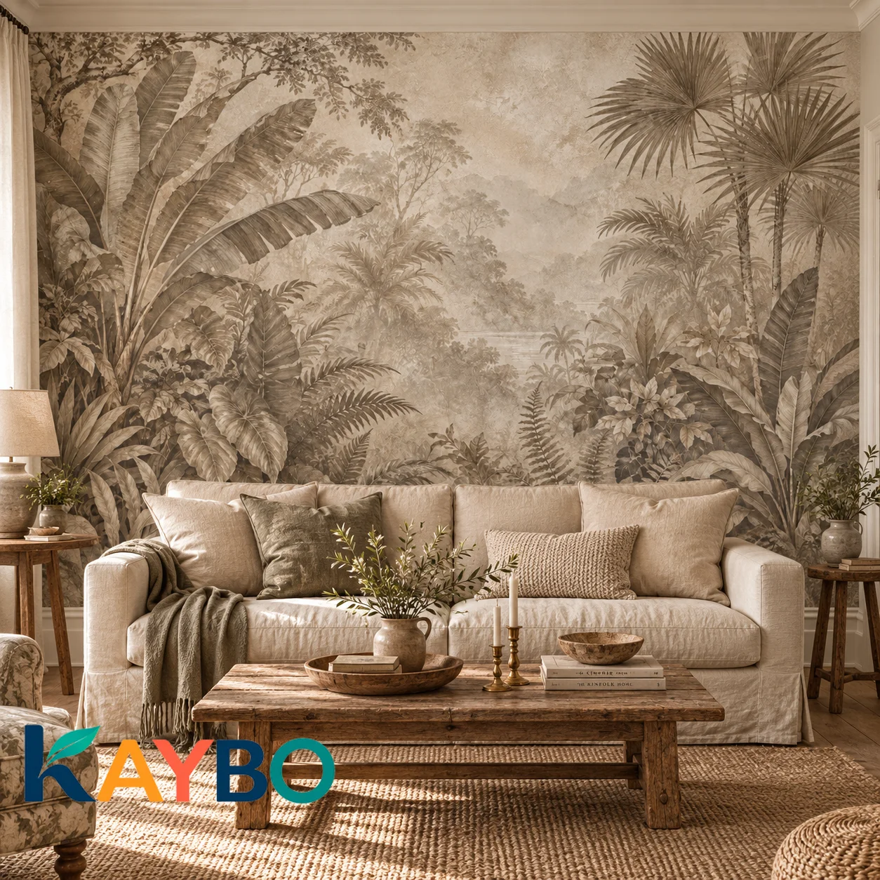 Vintage Tropical Jungle Wall Mural Sepia Palm Forest Botanical Wallpaper Natural Decor Non Self Adhesive Bedroom Living Room Art