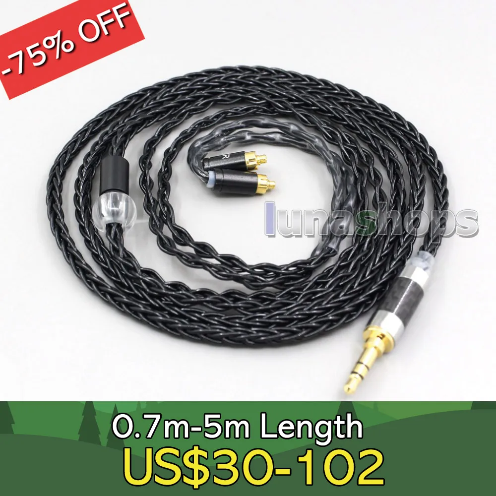 

3.5mm 2.5mm 4.4mm XLR 8 Core Silver Plated OCC Black Earphone Cable For Dunu dn-2002 LN006594