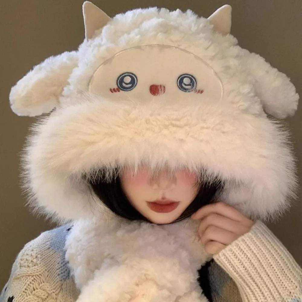 Cute Warm Little Sheep Hat Thickened Cartoon Ear Protection Hat Coldproof Scarf Lei Feng Cap Streetwear