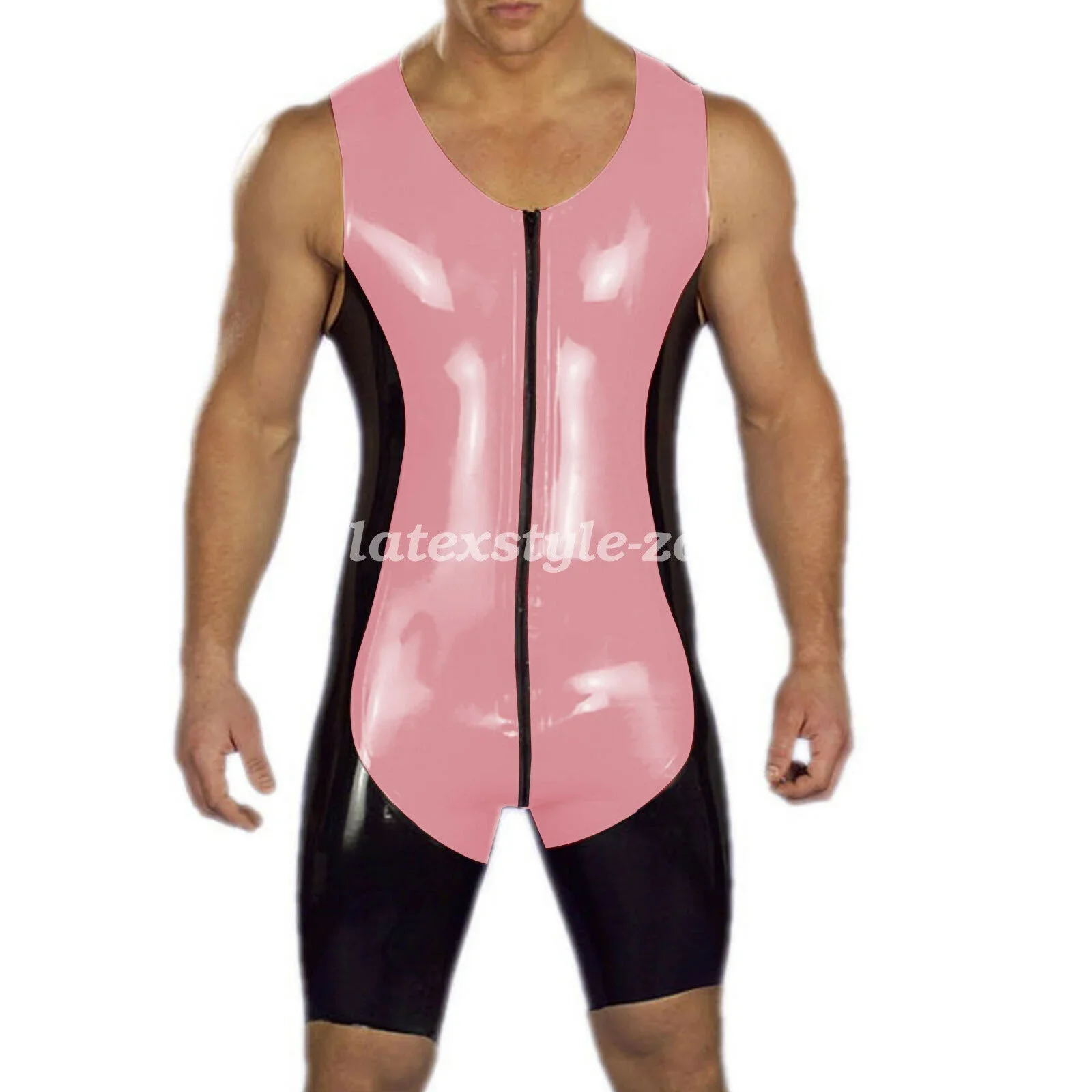 

costume party Latex Catsuit 100% Rubber Wetlook Color Swimsuit Sleeveless Men 0.4mm cosplay