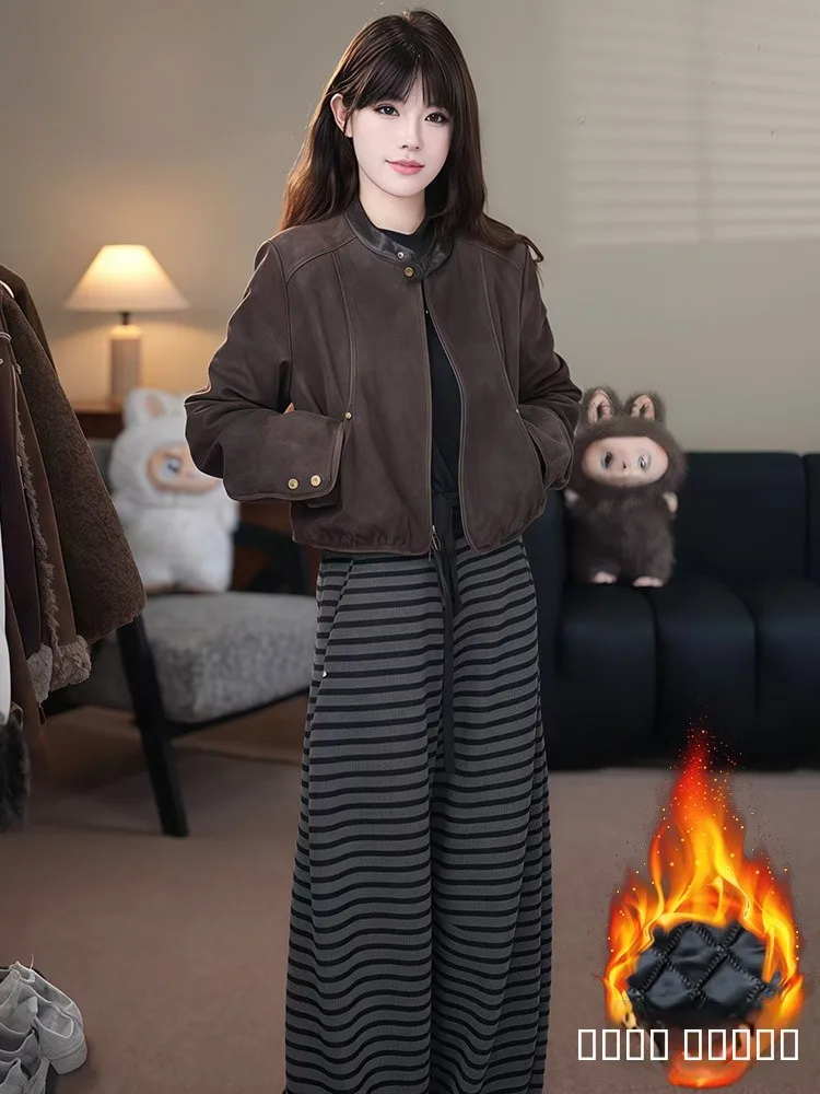 캐주얼 여성 세트 가을 겨울 신상 한국 스타일 레이지 스트라이프 레저 팬츠 투피스 세트 패션 앙상블