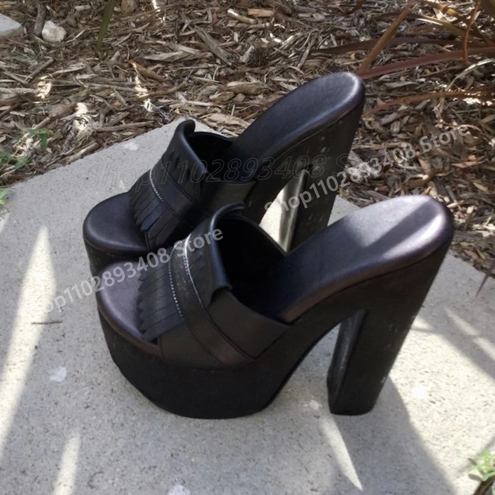 أنيقة هامش أنيقة المفتوحة تو النعال الأسود ماتي الجلود منصة مكتنزة عالية الكعب مثير النساء أحذية 2025 الساخن الفقرة Mujere
