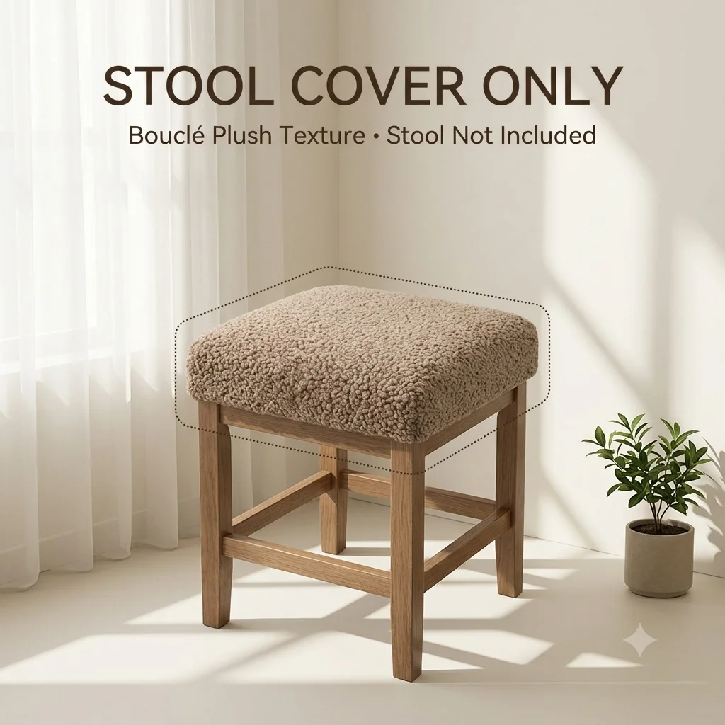 Stretch Teddy Velvet Square Chair Cover Nordic Pouf Slipcover 11-12.5 Inch Small Footstool Protector for Dressing Room