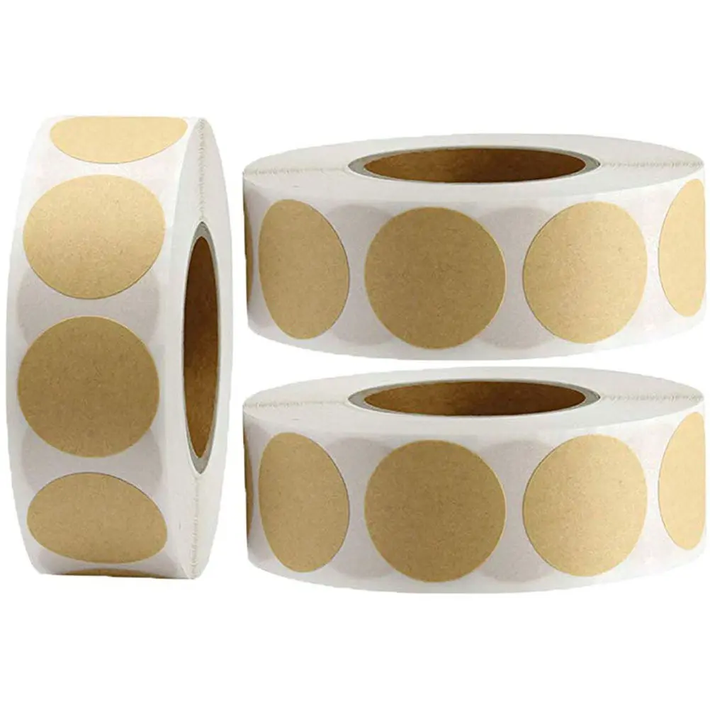 

3 Rolls Small Round Label Stickers Kraft Paper Writable Adhesive Sealing Decals for Gift Packaging Envelope Sealing Bars Parties