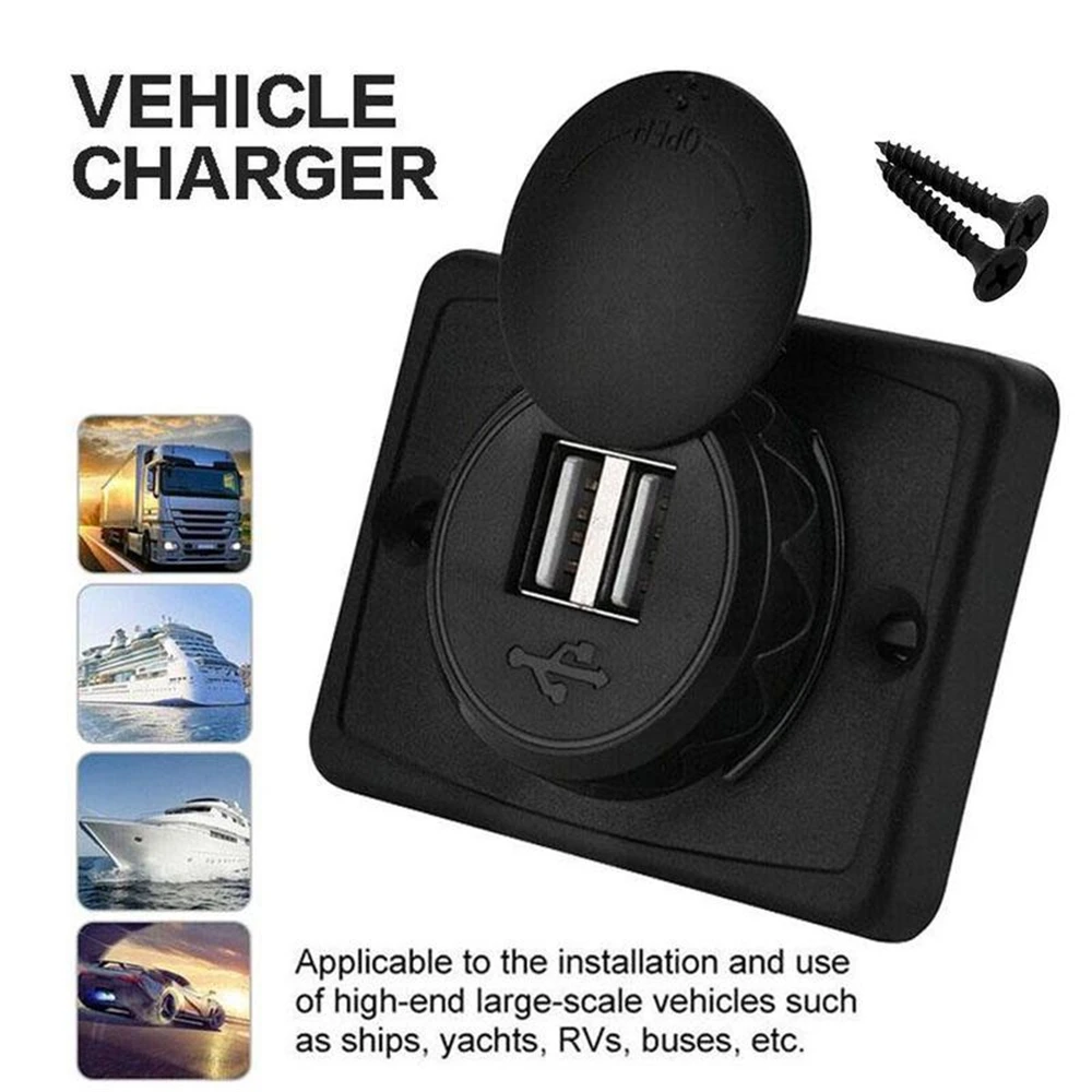 Car Dual USB Charger Power Socket Adapter Charging Panel Mount 12-24V 3.1A for Motorbike Boat ATV UTV Camper Caravans