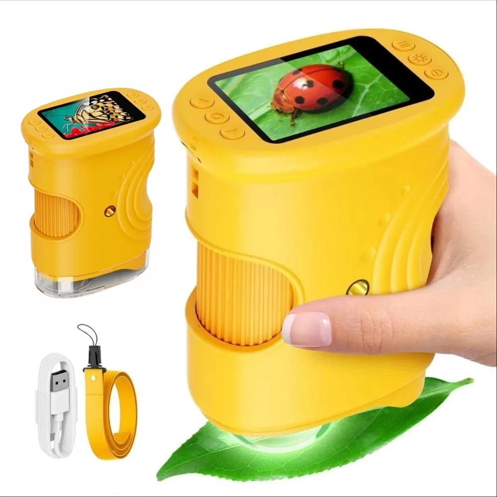 2 Inch IPS Screen Handheld Digital Microscope HD Portable Pocket Microscope Rechargeable 1000x Zoom Kids Microscope Science Toy