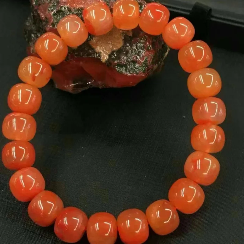 Factory Direct Sales Natural Sichuan Red Agate Old-Styled Bead Bracelet Material Ruddy Necklace