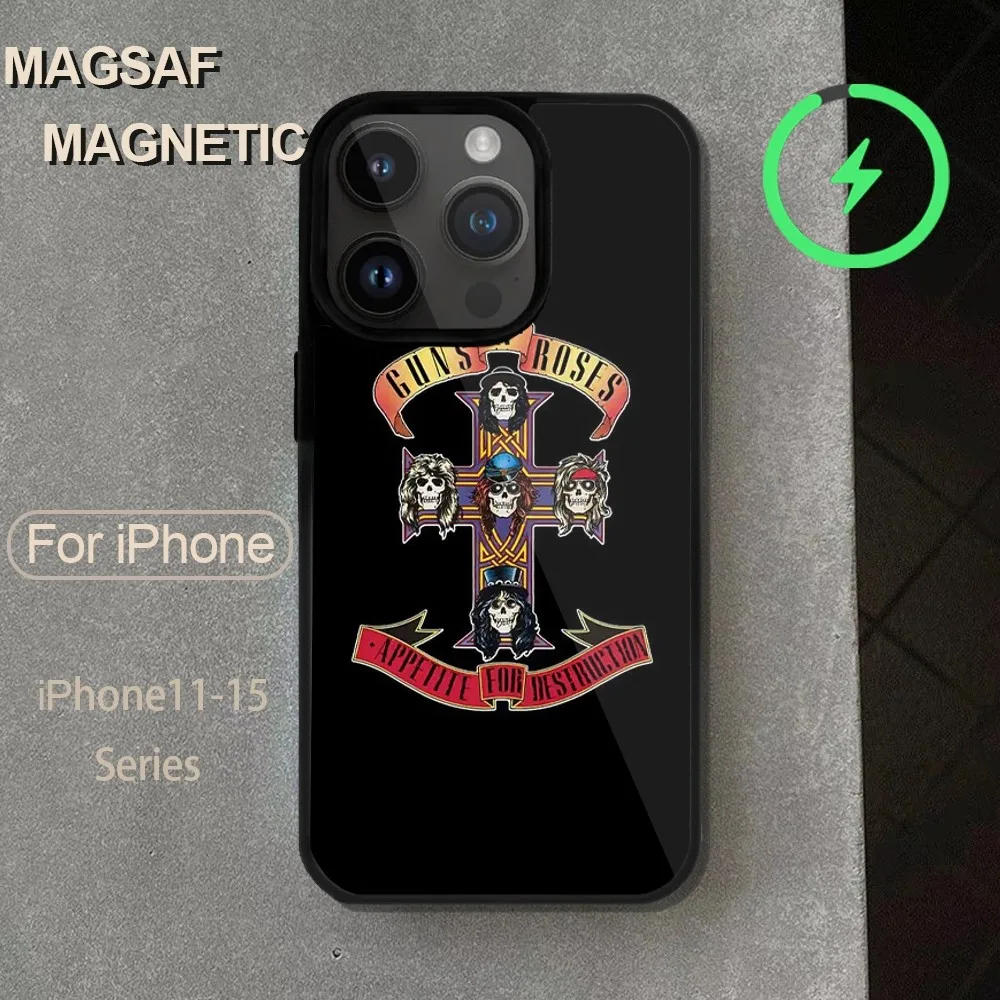 Guns N Roses Band  Phone Case  For iPhone 14 13 12 11 15 Pro Max Magsafe Wireless Charge Plus Mini Cover