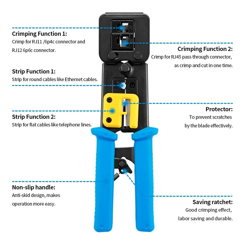 SUMMITOP RJ45 Crimp Tool Pass Through Cat5 Cat5e Cat6 Crimper for RJ45 RJ12 RJ11 8P 6P End Pass Through Connector - view 4