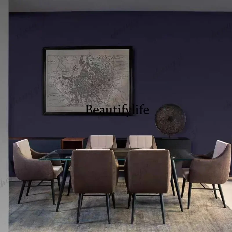 A68Italian minimalist rectangular glass dining table minimalist creative metal conference table desk