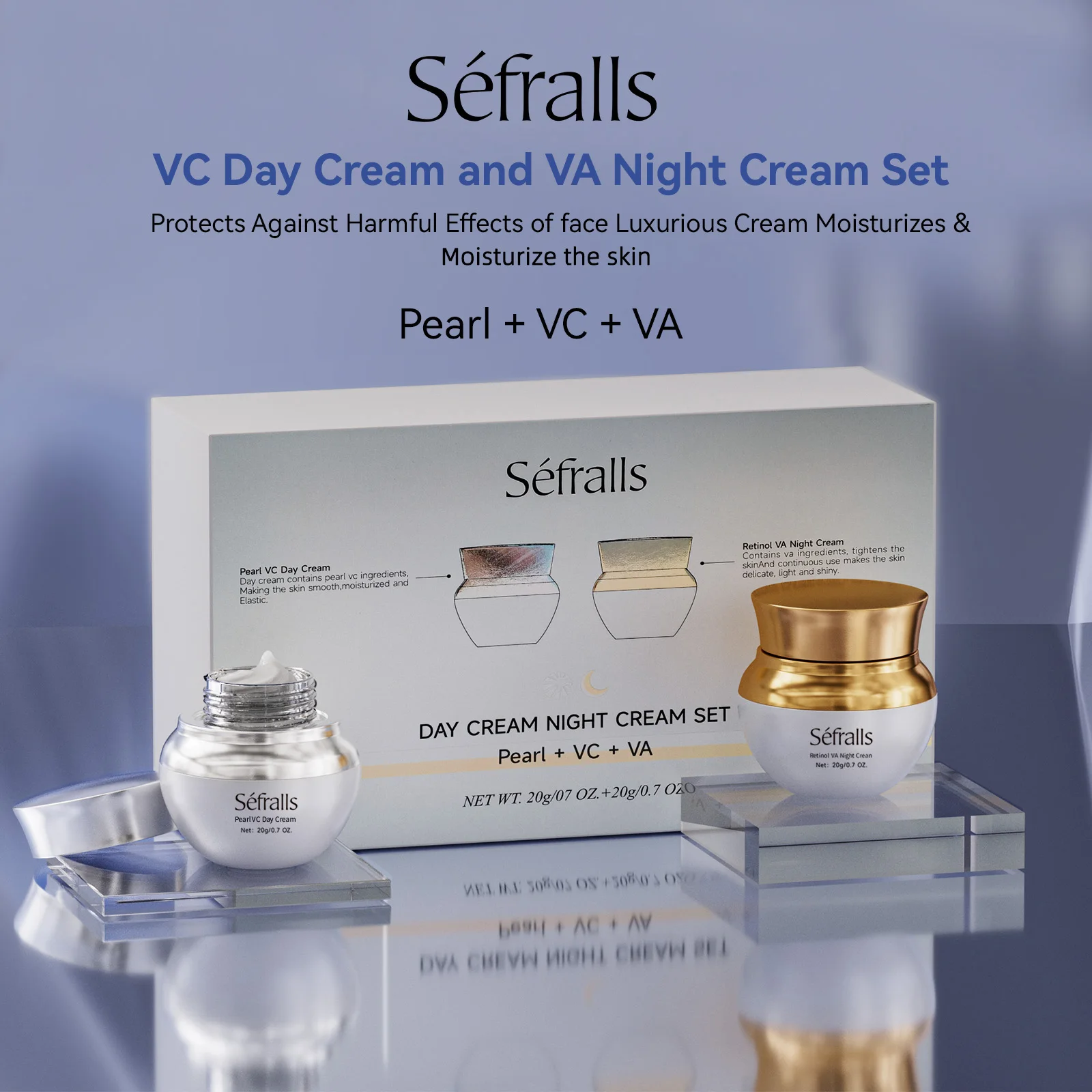 Séfralls Skincare Set: 20g Firming Night Moisturizer & 20g Pearl VC Day Cream - Hydrate, Glisten & Tighten Your Face