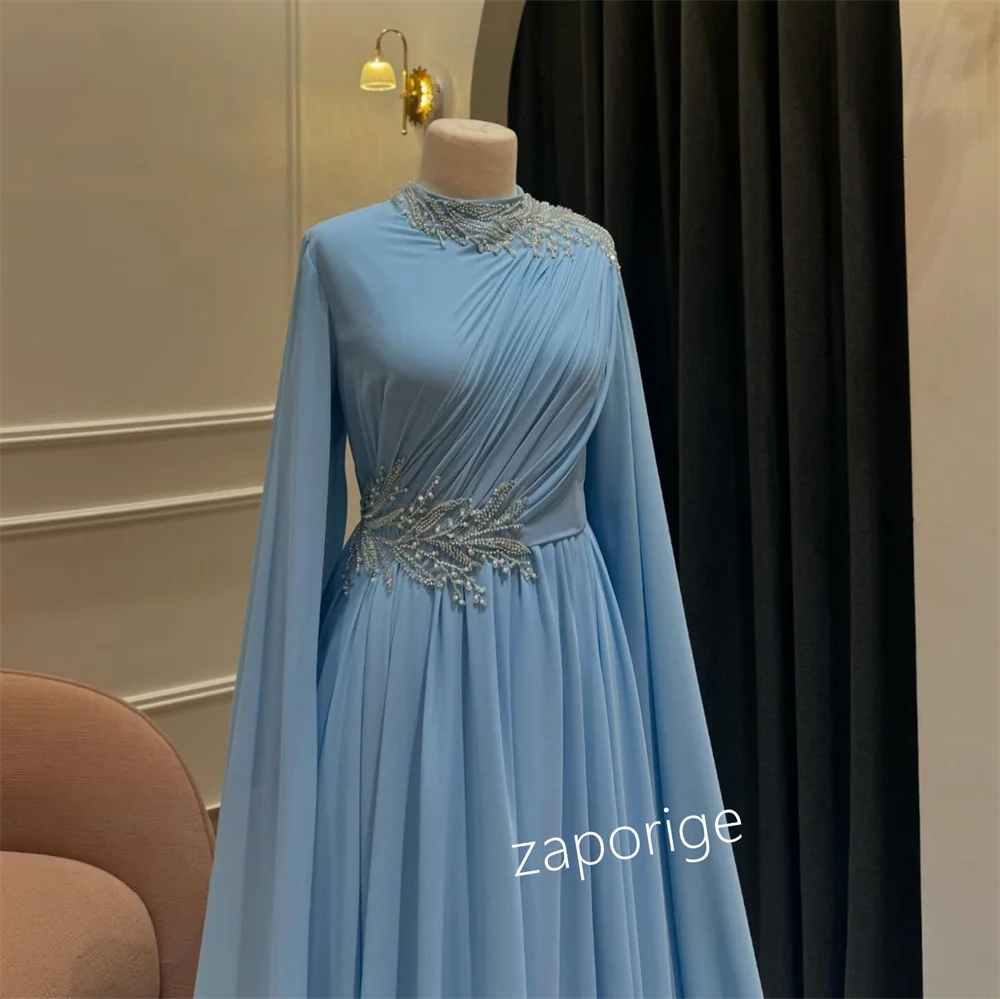 Customized Elegant Chiffon Sequined Beading A-line Jewel Long Dresses Bespoke Occasion Dresses Exquisite