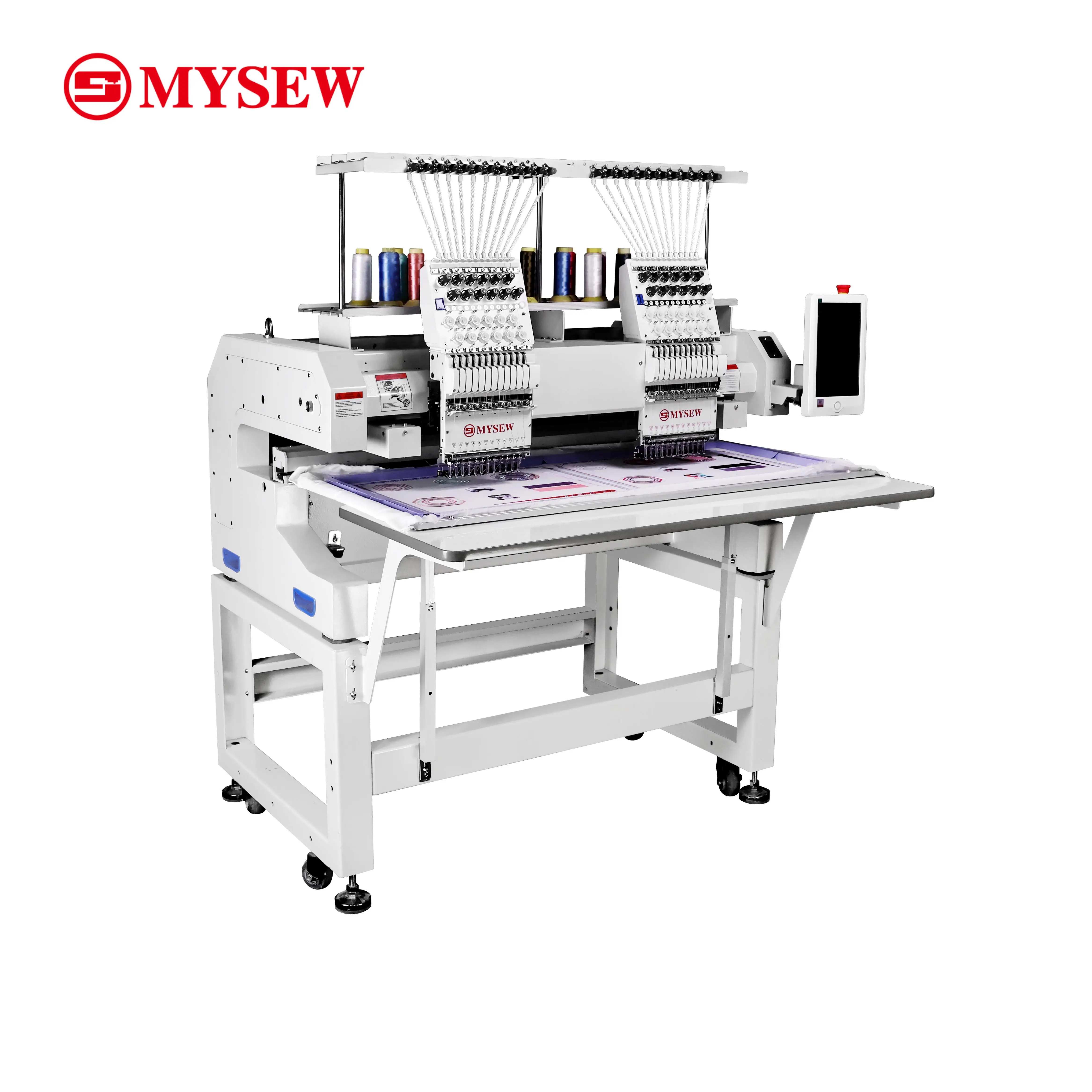 MYSEW MJS1202 التلقائي 12 إبرة 2 رئيس آلة التطريز المحوسبة الصناعية للملابس قبعات الملابس المسطحة تي شيرت