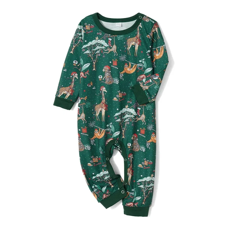 2025 New Family Christmas Pajamas Set New Year's Costume Green Print 2 Pieces Suit Homewear Baby&Dog Romper Xmas Look Pyjama - view 6