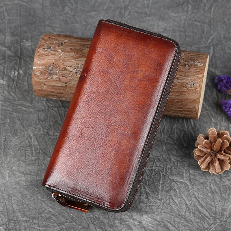 Genuine Leather Long Wallet for Women Purse ID/Credit Card Cash Holder Dragonfly Retro Designer Female Cowhide Money Clutch Bag