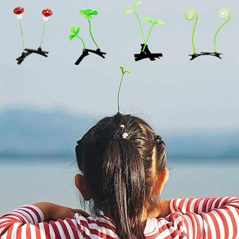 5Pcs/Set Creative Grass Flower Hair Clips For Girls Funny Bean Sprout Hairpin Party Hair Decoration For Women Mushroom Headwear