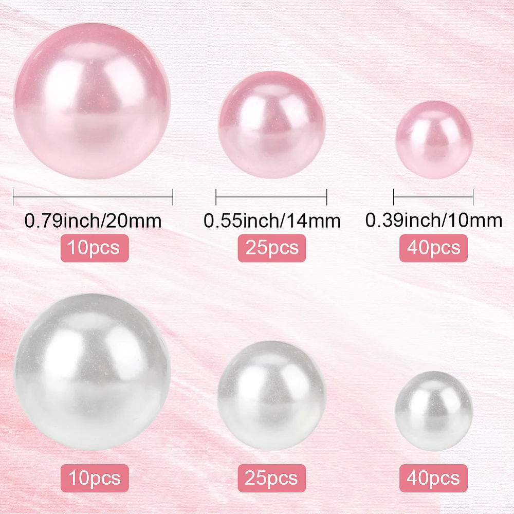 150Pcs Pink White Vase Filler Beads Candle Holder Vase Fillers 10mm 14mm 20mm No Hole Floating Acrylic Pearl Beads for Wedding