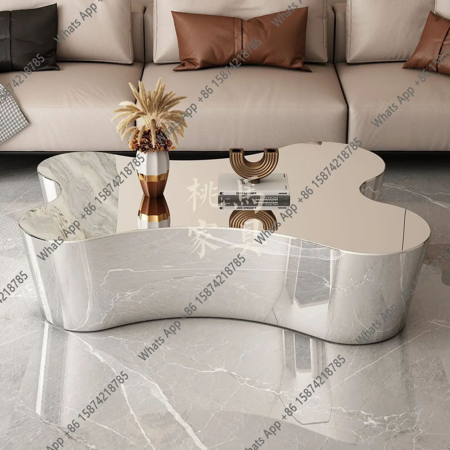 N65 Mirror edge few new irregular special-shaped coffee table stainless steel modern business complete shopping mall light luxur