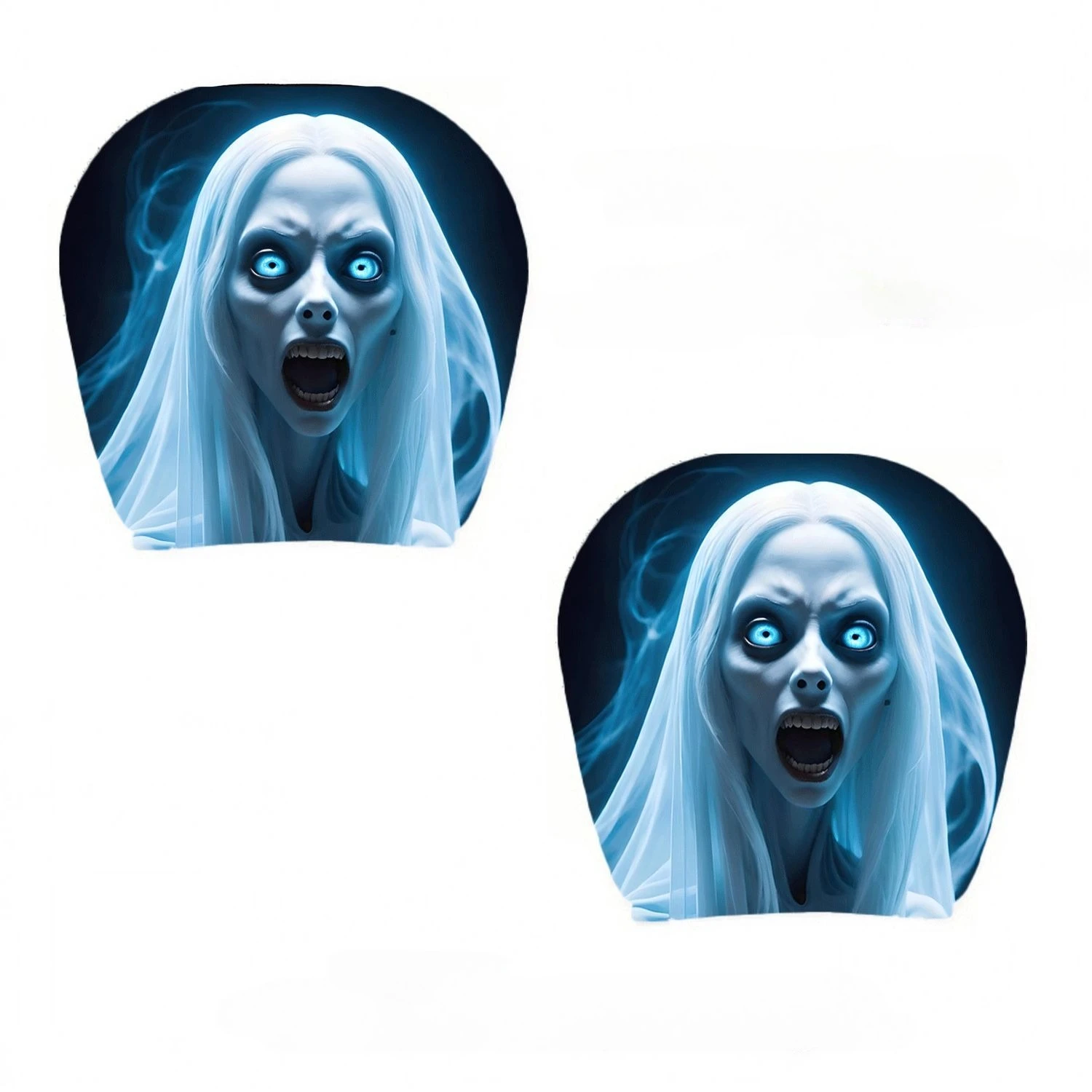 Modern Ghost Blue Haunted Car Headrest Covers, Durable & Protective, Personalized Car Headrest Decor