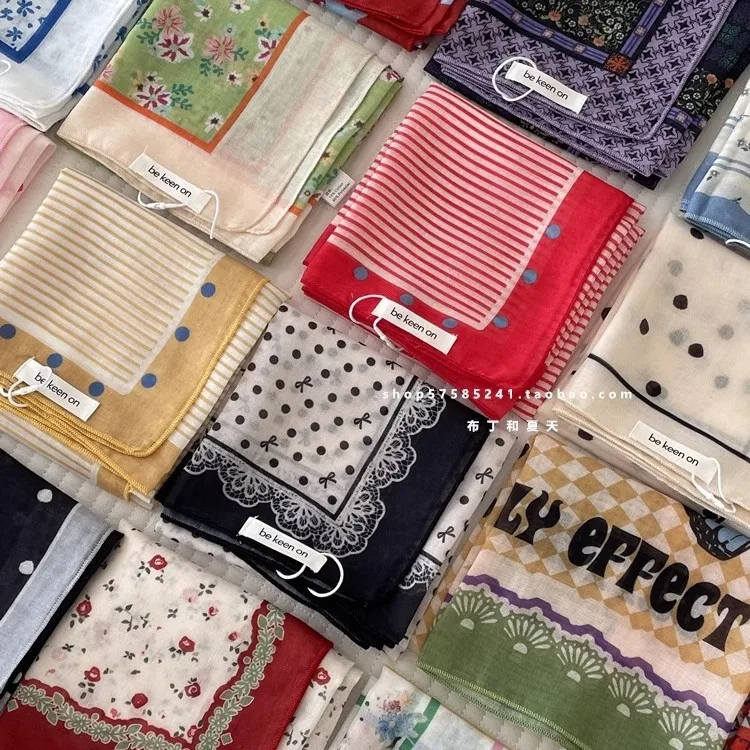 

Мягкий и дышащий платок для защиты шеи, нежный к коже, с узором в горошек и цветами кешью, корейский экспортный женский платок