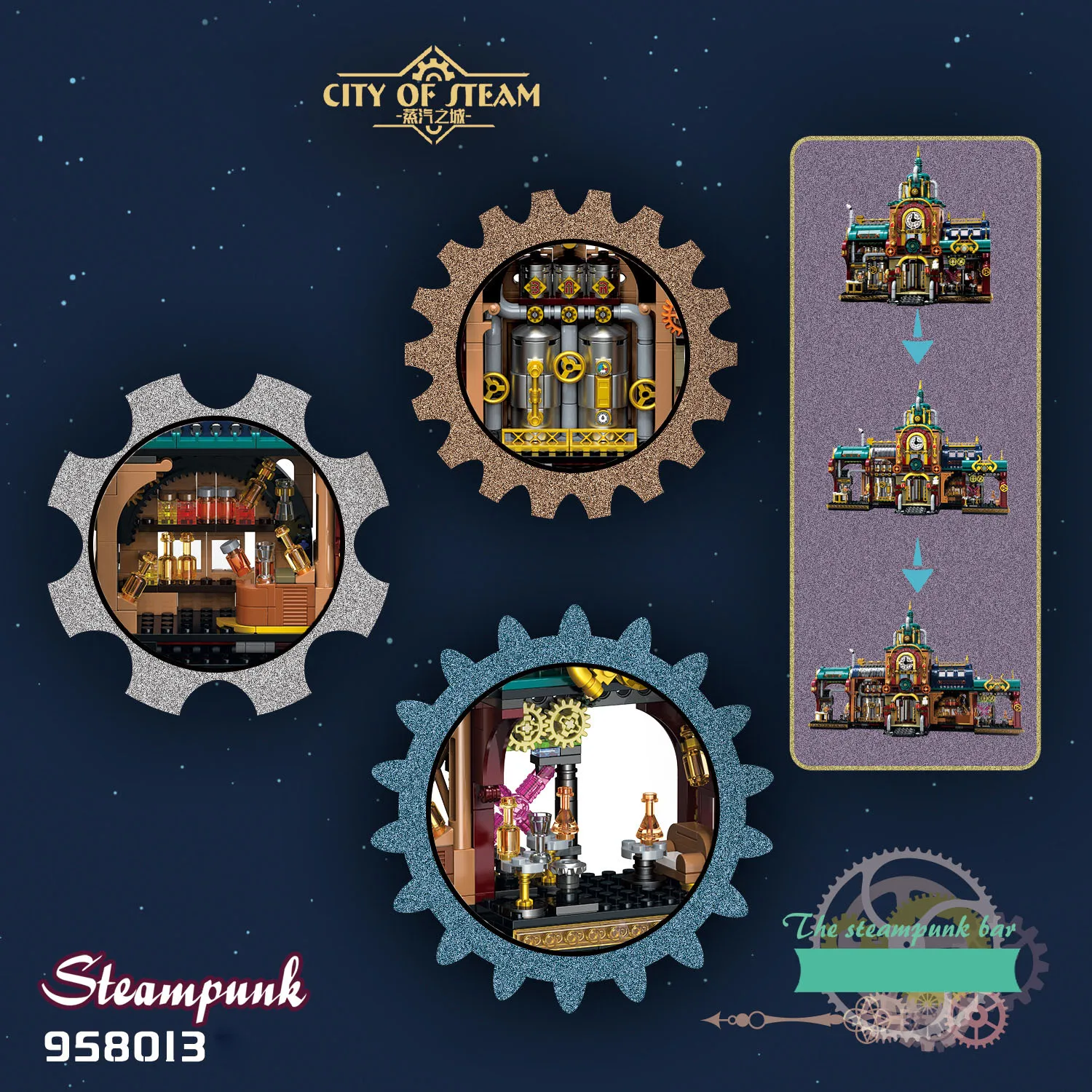 Creatieve Stad Street View Stoom Punk Architecturen Bouwstenen Steampunk Bar Mini Blok Model Speelgoed Collectie Voor Geschenken