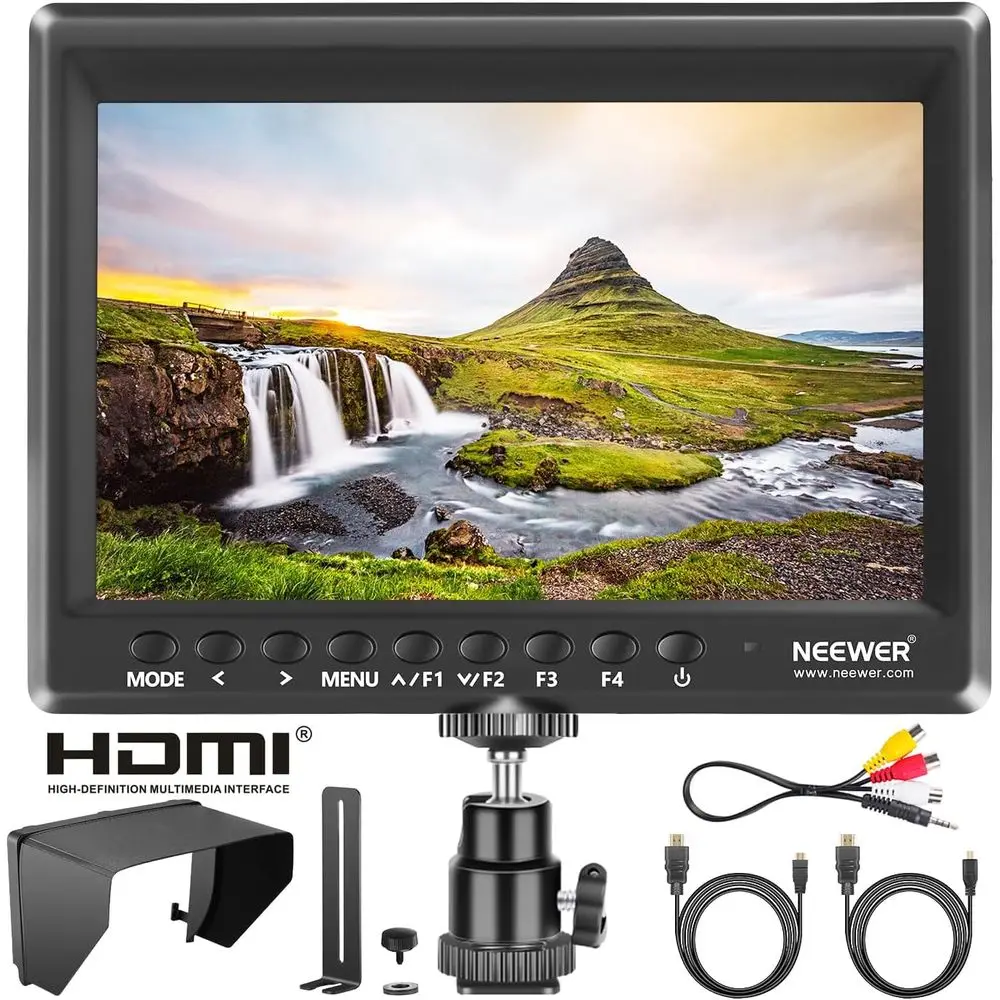 7-Inch HD Video Monitor for DSLR/Camcorders with IPS Screen, HDMI Input, and Sunshade