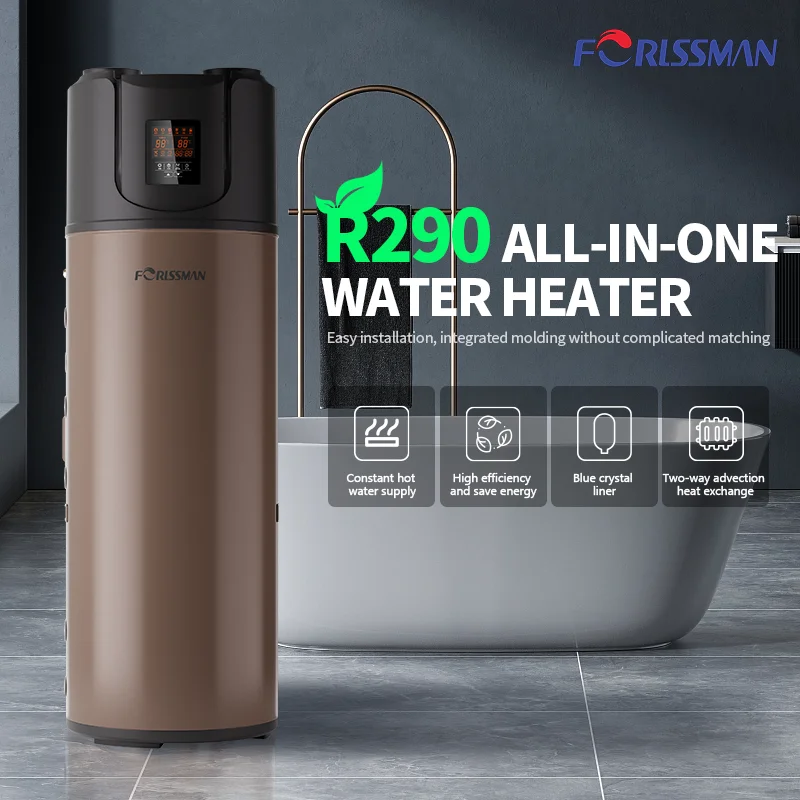 الكل في واحد 200L مصدر الهواء مضخة الحرارة سخانات المياه الكهربائية الطاقة الشمسية الغاز ROHS معتمد في الهواء الطلق المنزلية R290 المبردات