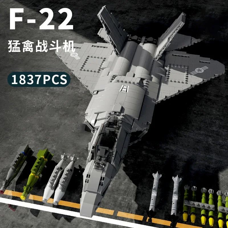 戦闘機とヘリコプターのビルディングブロックモデルシリーズ テクニカルSTEMおもちゃ Moc F-22 ラプター ブリック組み立てセット 子供 大人向けギフト