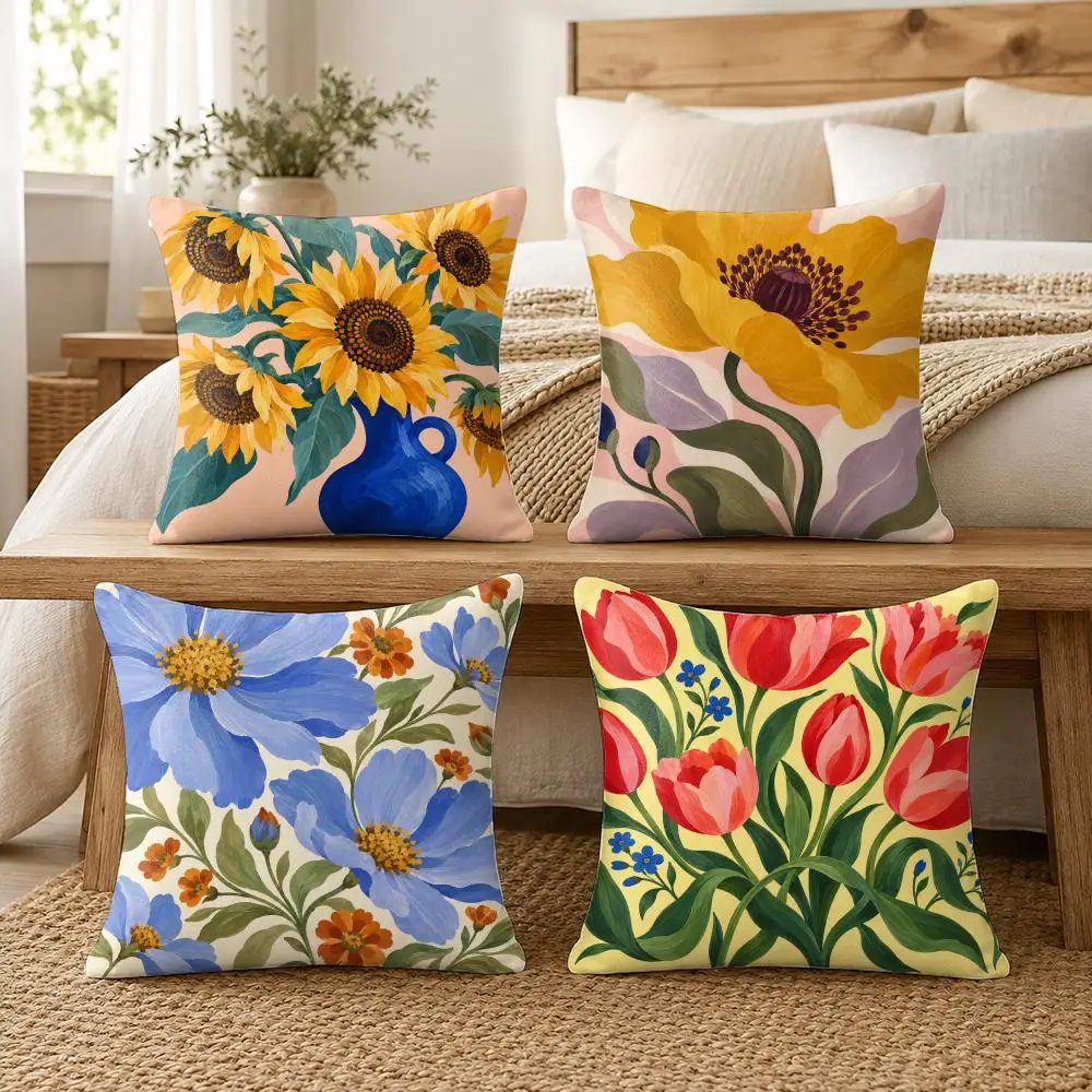 Flower Popular Nordic Style Cushion Cover Soft Short Plush Pillow Cases Hidden Zipper Cutecore Sofa Bedroom Home Decor Gift