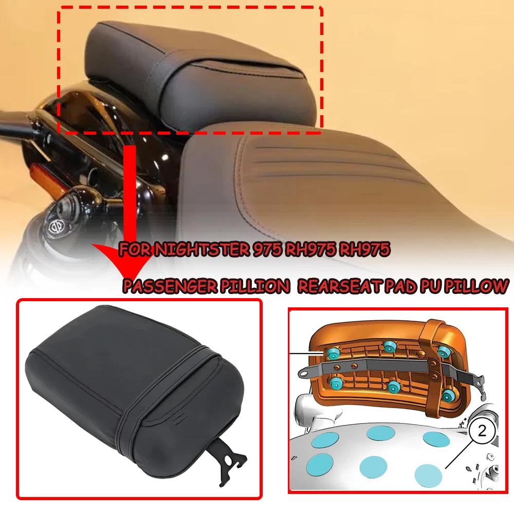 

New For Nightster 975 RH975 RH975 2022 2023 Motorcycle Passenger Pillion RearSeat Pad pu pillow Solo Seat Pad Black
