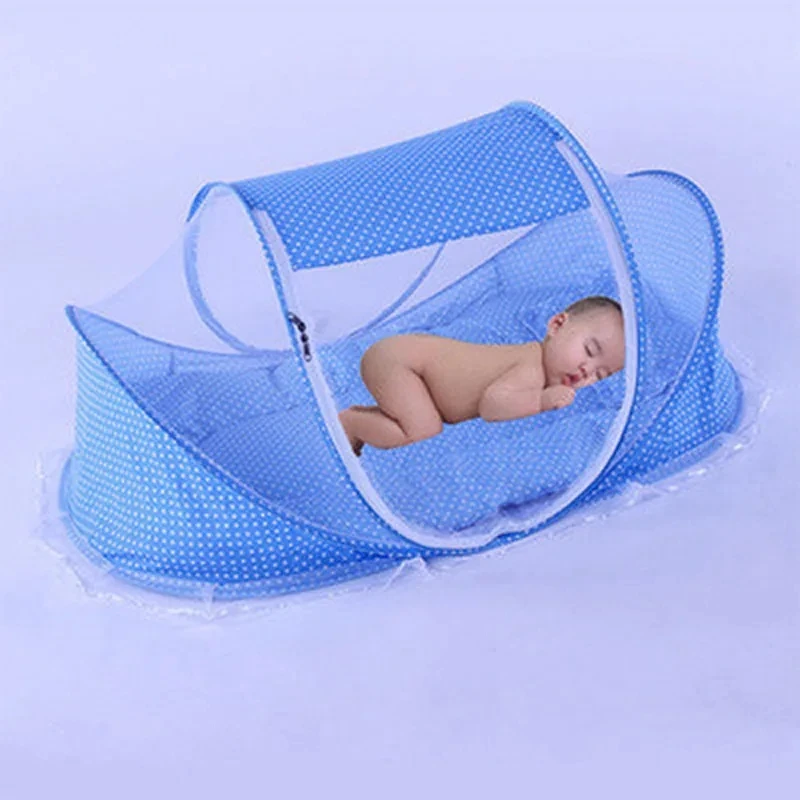 Foldable Baby Mosquito Net Encrypted Mesh Children's Mosquito Net Double Zipper Mosquito Net With Cotton Pad and Small Pillow