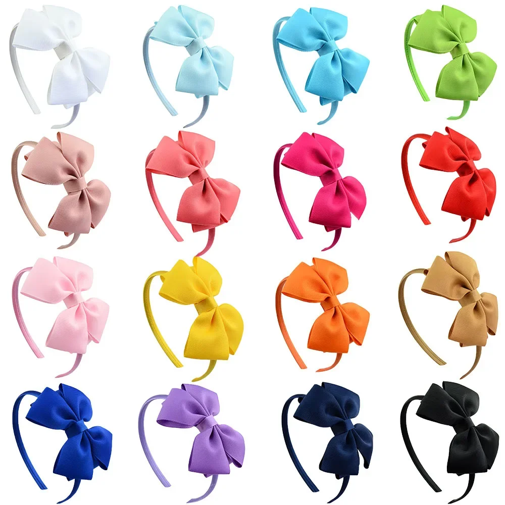 

4inch Cute Solid Color Ribbon Handmade Hair Bows Hair Bands Girls Headband 20 Colors Children Baby Hair Accessories for Girls