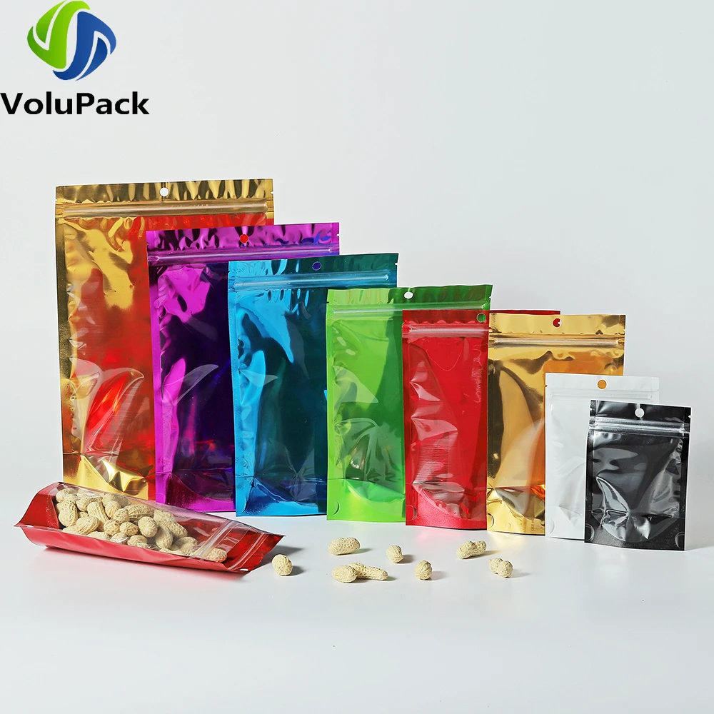 

Stand Up Zipper Storage Bag, Glossy Mylar Packaging Bags, Front and Colorful Back Ziplock Pouches, Hang Hole, 100 Pcs/Lot