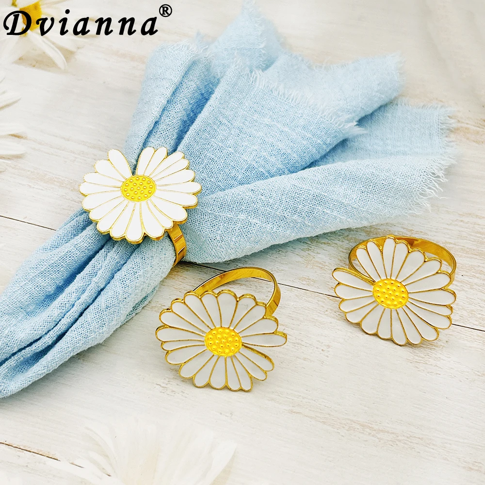 

6Pcs Yellow White Daisy Napkin Rings Flower Napkin Holder for Spring Summer Birthday Wedding Table Decor Daisy Party Decoration