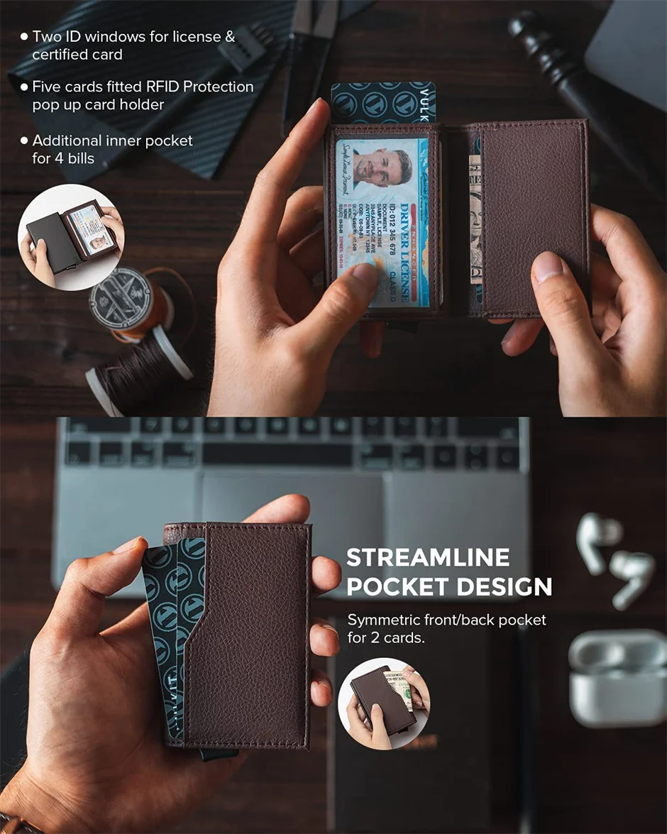 Business Credit Card Rfid Smart Gnuine Leather Mini Metal Wallet Holder for Men Women Id Badge Case Carteira Masculina Luxury