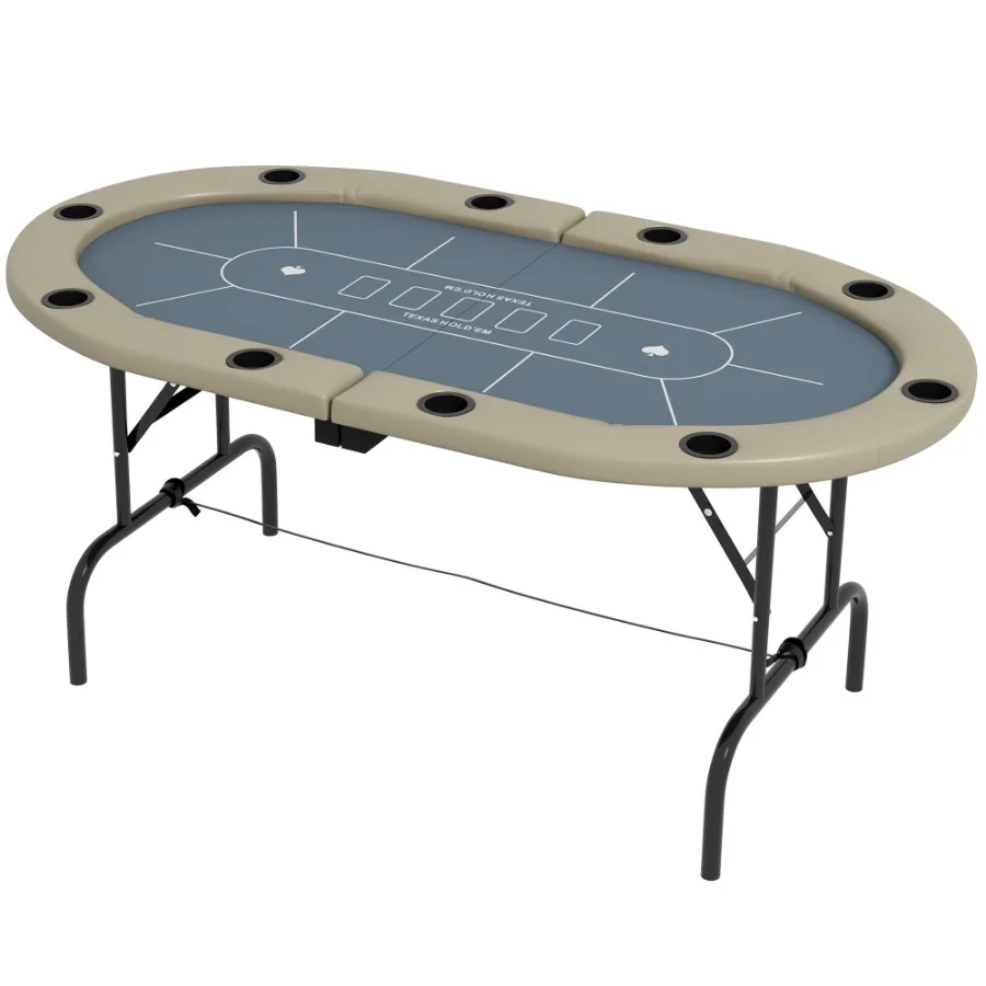 

Складной покерный стол Soozier, овальный 70 дюймов, держатель Blackjack Texas с подстаканниками, синий