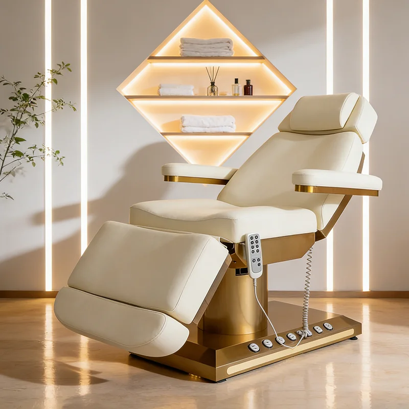 High Quality 3  Electric Massage Table Spa Bed Luxury Gold Foot Control Beauty Shop Cosmetic Facial Salon Bed