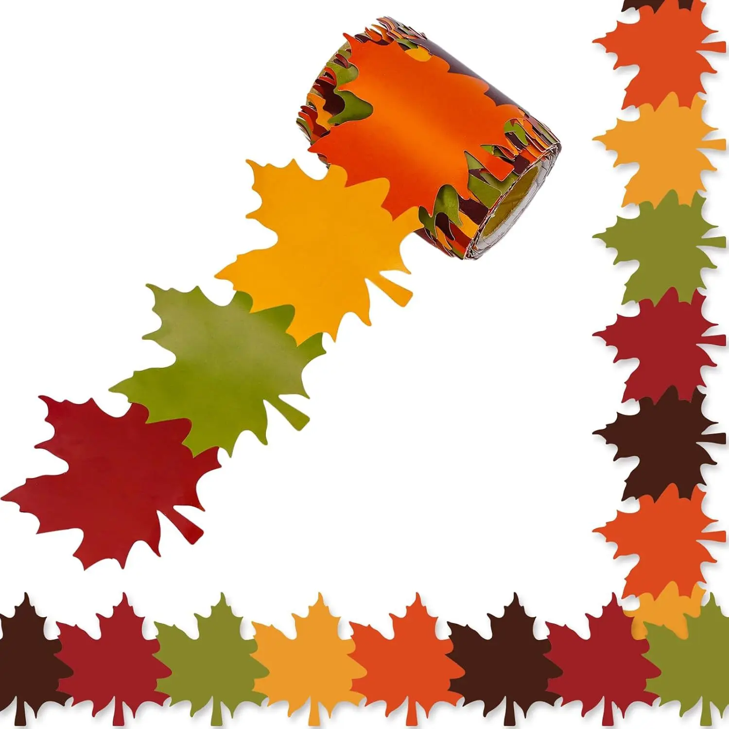 Fall Bulletin Board Borders Maple Leaves Shape Die-Cut Bulletin Board Strips Colorful Autumn Leaf Rolled for Thanksgiving