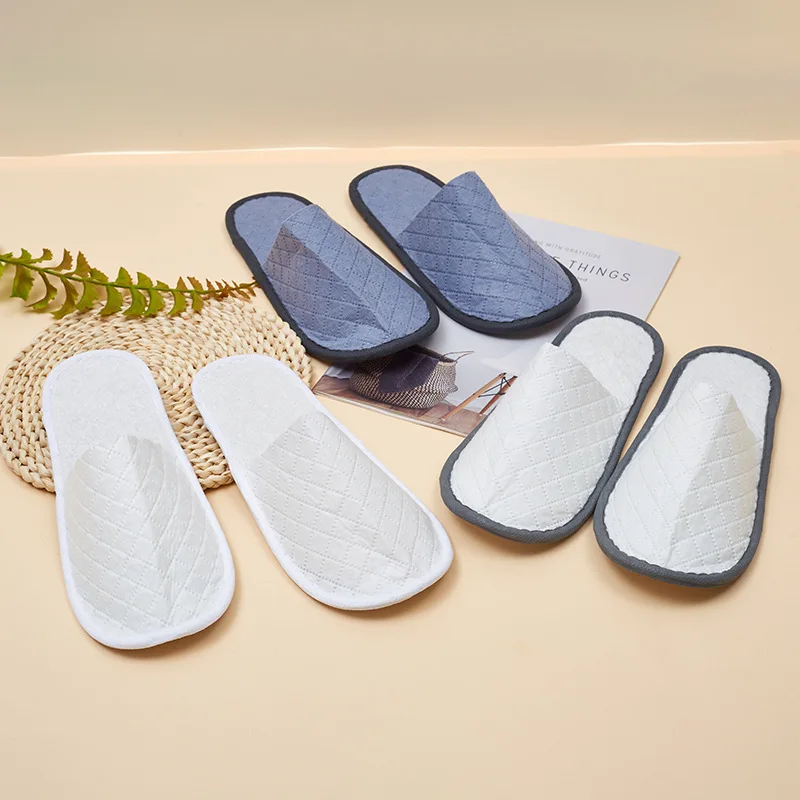Custom High-end Hotel Disposable Slippers Non-slip Thickened Needle-punched Cotton Ripple Sole
