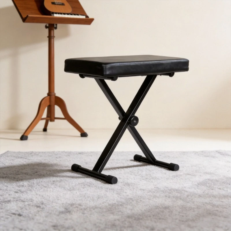 Foldable Height Adjustable Piano Stool, Single Keyboard Bench with Padded Seat, Portable Musician Chair  Compact Practice Stool